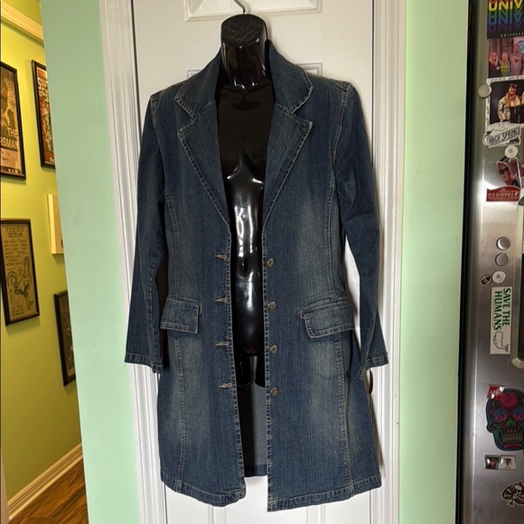 Ethyl Jackets & Blazers - Vintage Y2K Ethyl Denim Longline A-Line Trendy 90s 00s Jacket Coat Size Medium